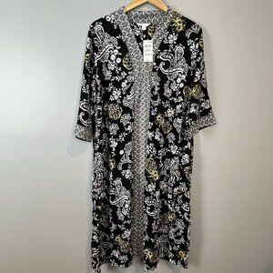 Charter Club Nightgown Kaftan Size 1X Pineapple Paisley Print 3/4 Sleeves NWT